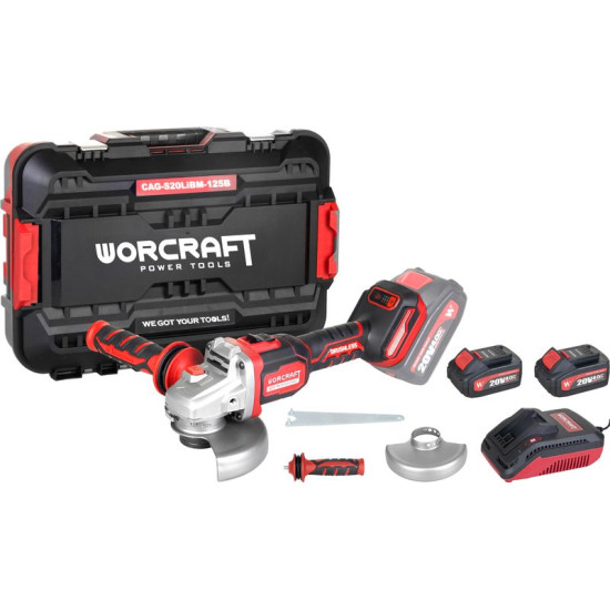 Set Worcraft CAG-S20LiBM, угловая шлифовальная машина 125 мм, ShareSYS, 2x аккумулятор на 4.0 Ач + зарядное устройство, бесщетковая, 6-ступенчатая Set Worcraft CAG-S20LiBM, угловая шлифовальная машина 125 мм, ShareSYS, 2x аккумулятор на 4.0 Ач + зарядное устройство, бесщетковая, 6-ступенчатая