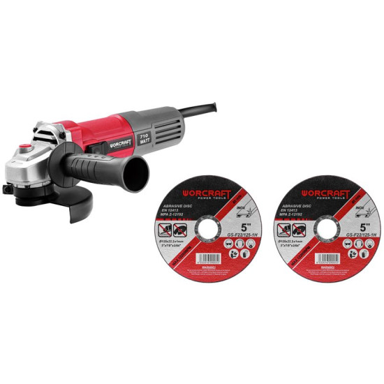 Угловая шлифовальная машина Worсrаft аG08-115р, 710Вт, 115 мм, M14, угловой, рROMO + 2 диска