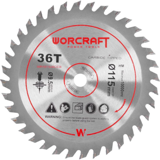Диск циркулярной пилы  Worcraft CMCS-S20LiB,115х9,5 мм, 36Т