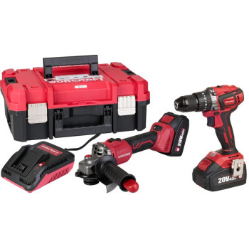 Набор Worcraft XCUBE001 Ящик для инструментов, отвертка CHD-S20LiBA + угловая шлифовальная машина CAG-S20LiBS-125 мм, безуглеродистая, 2 аккумулятора 4,0 Ач, 1 зарядное устройство