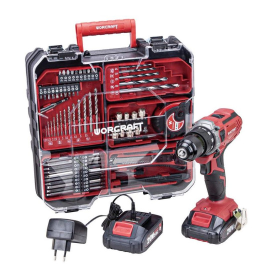 Triecienurbjmašīna Worcraft CD-S20LiWT ShareSYS, 20V Li-ion, akumulators 2,0 Ah + lādētājs, metāla patrona, case