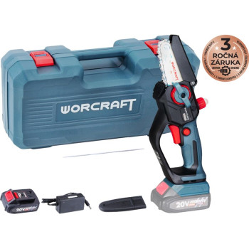 Zāģis Worcraft Home CHS-S20LiCM ShareSYS, 20V Li-ion, 4" ķēde, matēts, mini motorzāģis, KOMPLEKTS futrālī