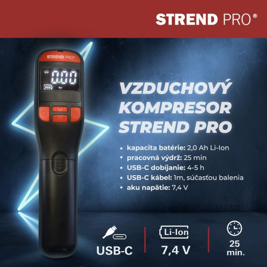Компрессор Strend Pro K25, ручной, 150 psi, 10 бар, светодиодная подсветка