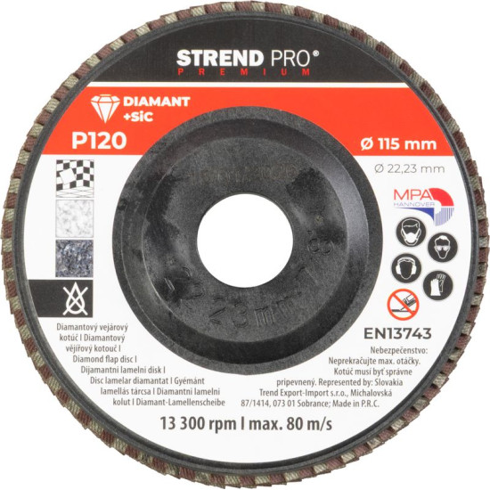 Strend Pro Premium 115 x 22 mm Grinding Diamond Flap Disc P120 Strend Pro Premium 115 x 22 mm Grinding Diamond Flap Disc P120