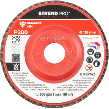 Strend Pro Premium Blade 115 x 22 мм, шлифовка, P200, алмаз, заслонка Strend Pro Premium Blade 115 x 22 мм, шлифовка, P200, алмаз, заслонка