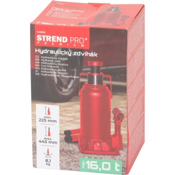 Домкрат Strend Pro Premium, 16 тонн, 225-445 мм, гидравлический Домкрат Strend Pro Premium, 16 тонн, 225-445 мм, гидравлический