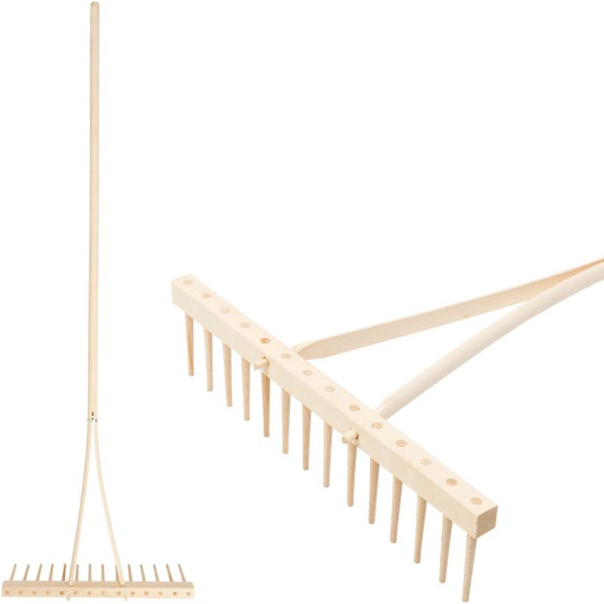 Wooden rake, 14 teeth, wooden handle