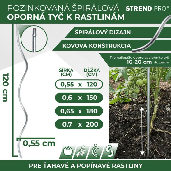 Spirālveida stienis 1200mm /5,5mm cinkota stieple, tomātam