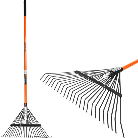 Strend Pro leaf rake, 24 teeth, 58 cm, fan-shaped, fiberglass handle 120 cm