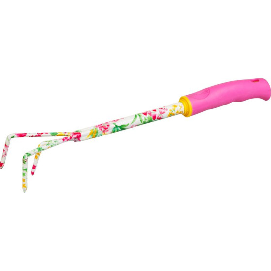 Strend Pro cultivator, gardening, 3-tine, flower print, pink, 41x6 cm, Ladies line