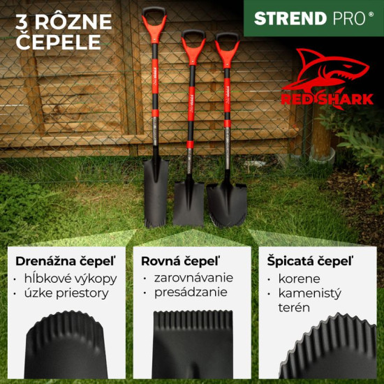 Spade Strend Pro Premium RedShark, straight, with wooden handle D 1150 mm, warranty 10 r,