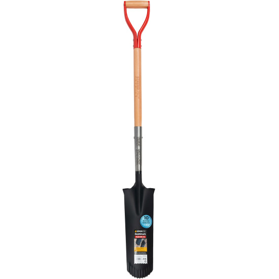 Spade Strend Pro Premium RedShark, narrow, drainage, with wooden handle D 1280 mm, warranty 10 years.