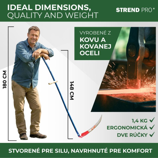 Metal handle for scythe 148 cm