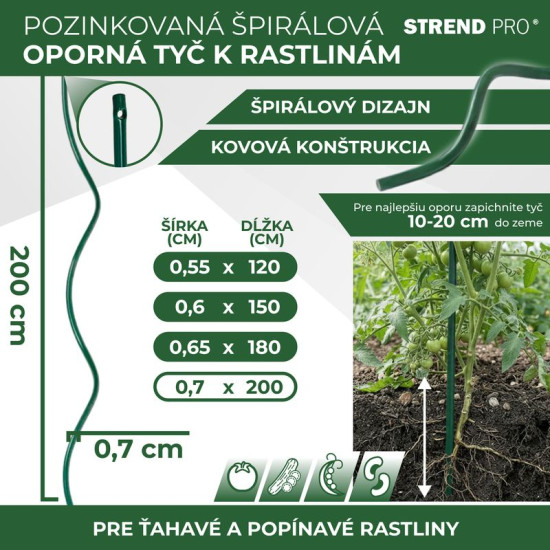 Spirālstienis GS2 2000/7,0 mm, cinkota stieple Pvc, tomātu atbalstam