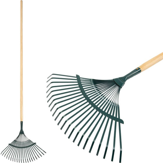 Garden leaf rake metal (lamella teeth) + wooden handle