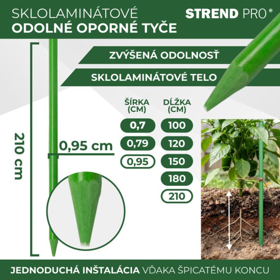 Dārza bārs H -210cm 9,5mm, stikla šķiedra