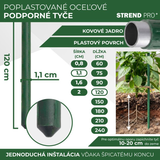 Dārza stabs 11/1200mm, pārklāts ar PVC