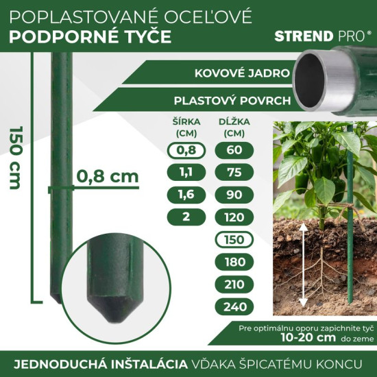 Garden pole 08/1500mm, PVC coated