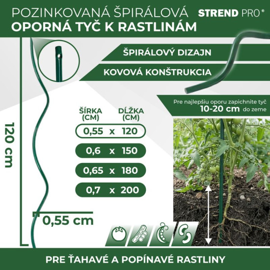 Spirālveida stienis 1200mm /5,5mm PVC stieple, tomātu atbalstam