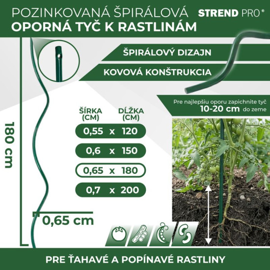 Spirālveida stienis 1800mm /6,5mm PVC stieple, tomātu atbalstam