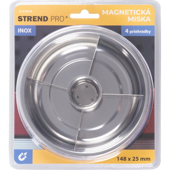 Strend Pro bowl, container, for screws, magnetic, 4 compartments, stainless steel, 148x25 mm