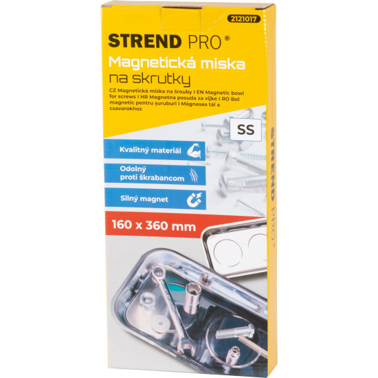 Strend Pro bowl, container, for screws, magnetic, rectangular, stainless steel, 160x360 mm