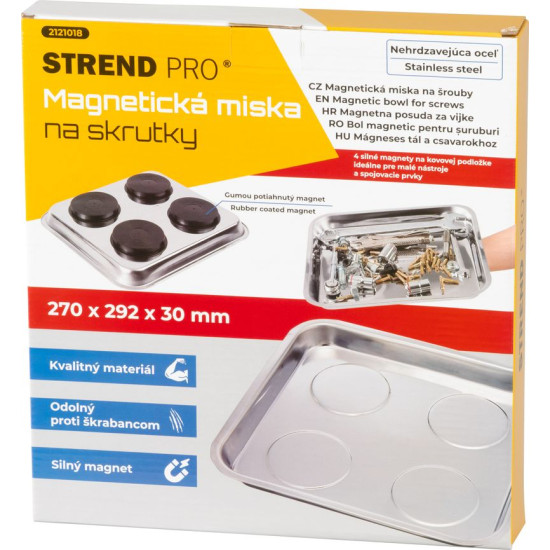 Strend Pro bowl, container, for screws, magnetic, square, stainless steel, 270x292 mm