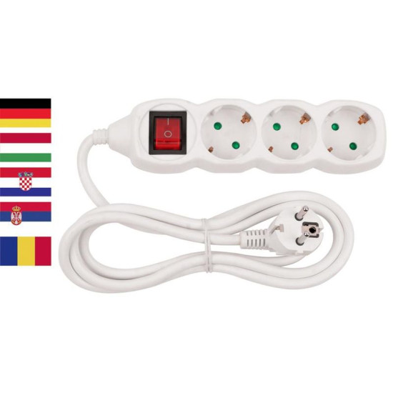 Cable GERMAN socket Strend Pro GER DG-803BK 3 m, 3 sockets, HUN, ROM, SRB, CRO + switch Cable GERMAN socket Strend Pro GER DG-803BK 3 m, 3 sockets, HUN, ROM, SRB, CRO + switch