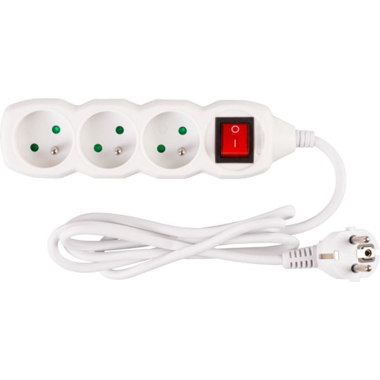 Elektriskais pagarinātājs DG-F803B 1,5 m 3 ligzda + slēdzis