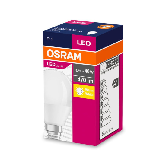 Spuldze OSRAM® LED FR 040 (ean7898) bez gaismas, 5,7W/827 E14 2700K Vērtība CLASSIC P Spuldze OSRAM® LED FR 040 (ean7898) bez gaismas, 5,7W/827 E14 2700K Vērtība CLASSIC P