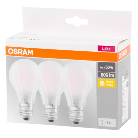 Лампа OSRAM® LED FIL Stаr CLASS A E27 060, 7W/827 2700K non-dim, MULTIрасK расk. 3 шт., прозрачные, EAN9290