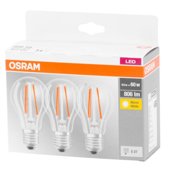 Лампа OSRAM® LED FR 060 (EAN9351) non-dimm 7W/827 E27 2700K MULTIPACK упаковка 3 шт., Звезда КЛАССИК А
