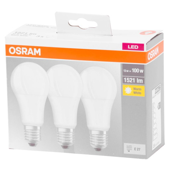 Лампа OSRAM® LED FR 100 (EAN412) non-dim 13W/827 E27 2700K MULTIPACK упаковка 3 шт, пластик Лампа OSRAM® LED FR 100 (EAN412) non-dim 13W/827 E27 2700K MULTIPACK упаковка 3 шт, пластик