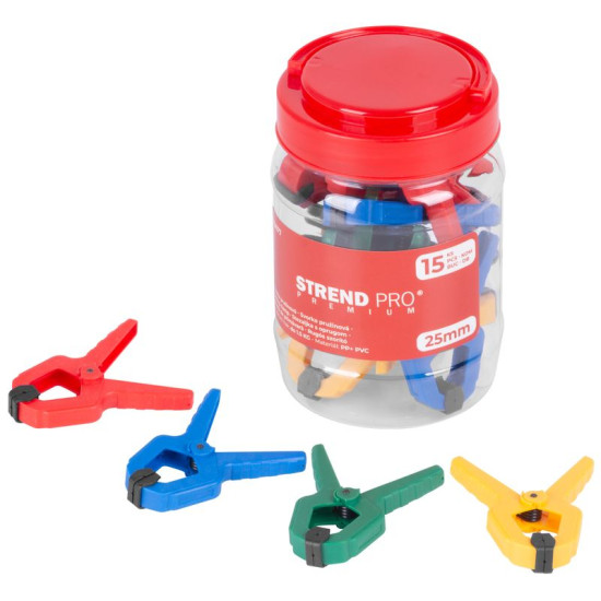 Clamp Strend Pro Premium DT825 spring, mixed colors, in a box of 15 pcs., 1"/25 mm
