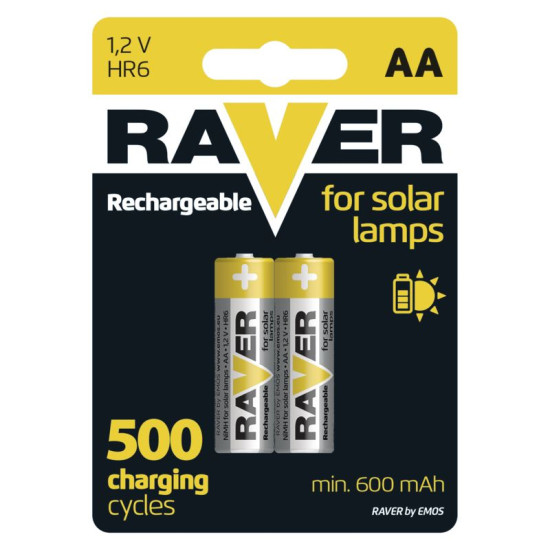 Akumulators RAVER SOLAR HR6, uzlādējams akumulators, 600 mAh, 2 gab, AA