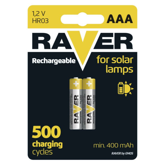 Battery RAVER SOLAR HR03, rechargeable battery, 400 mAh, pack. 2 pcs, AAA pencil Battery RAVER SOLAR HR03, rechargeable battery, 400 mAh, pack. 2 pcs, AAA pencil