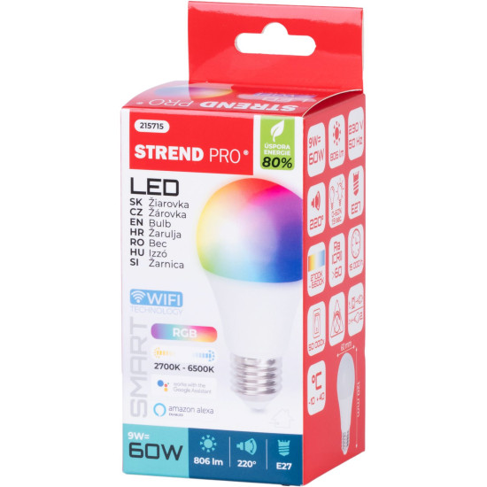 Strend Pro Smart light bulb, wifi, RGB color changing, 9 W, E27