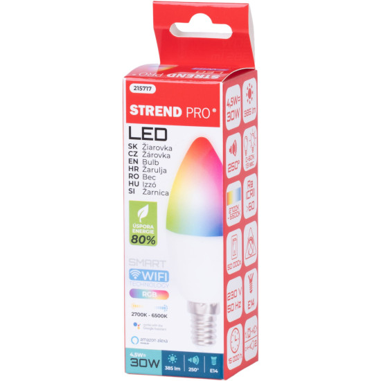 Умная лампочка Strend Pro Smart, Wi-Fi, с адаптивным светом RGB, 5 W, E14