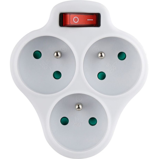 Розетка Strend Pro,  белая, 3x 16 А, выключатель