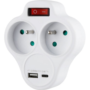 Strend Pro розетка, белый, 2x 16 А, USB A+C, выключатель