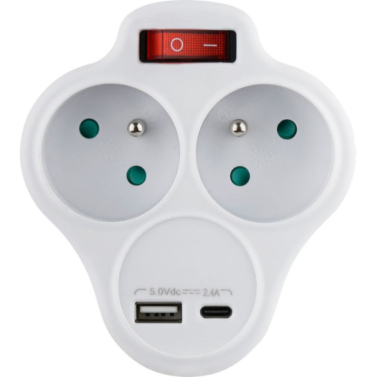 Strend Pro розетка, белый, 2x 16 А, USB A+C, выключатель