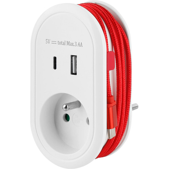 Strend Pro socket, USB A+C, with USB C cable