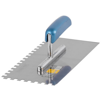Dented steel trowel 280x130 mm Strend Pro, teeth 6, wooden handle, polished
