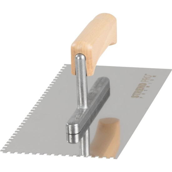 Strend Pro Premium trowel, HardWood, wooden handle, 270x130 mm, e4 mm, 0.7 mm, stainless steel