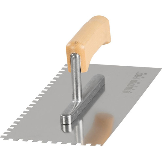 Strend Pro Premium trowel, HardWood, wooden handle, 270x130 mm, e6 mm, 0.7 mm, stainless steel
