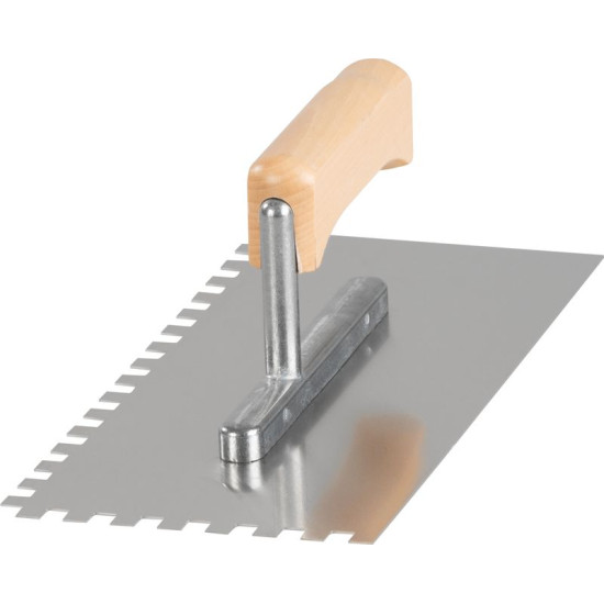 Strend Pro Premium trowel, HardWood, wooden handle, 270x130 mm, e8 mm, 0.7 mm, stainless steel