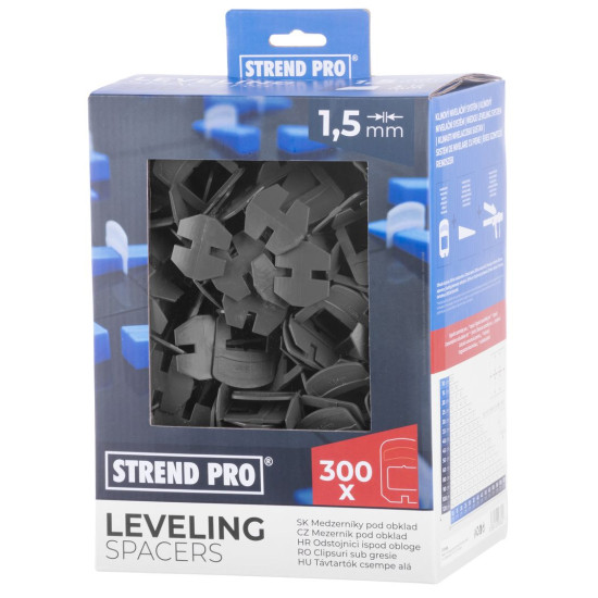 Tile spacer Strend Pro LS230T, under tile, 1.5 mm, pack. 300 pcs, grey plastic