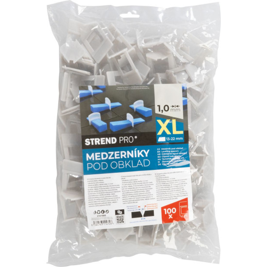 Spacer XL Strend Pro, izlīdzinājums, flīzēm, 1.0 mm, 13-22 mm, iepakojums 100 gab., plastmasa, pelēks