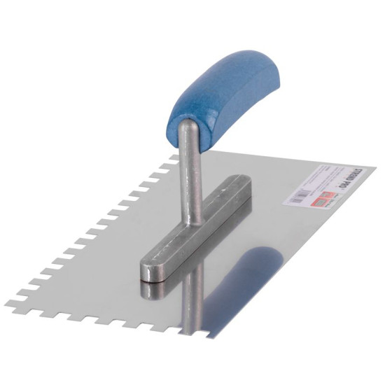 Dented steel trowel 280x130 mm Strend Pro, teeth 4, wooden handle, stainless