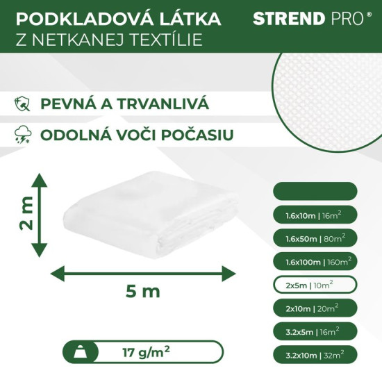 Nonwoven fabric 2,0x05m 17g/m2, white.